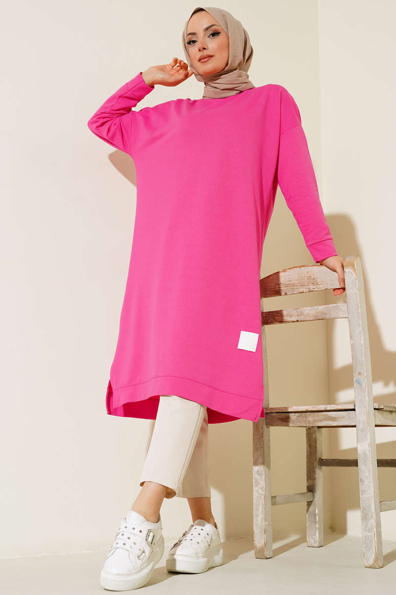 Long Basic Tunic with Badge - Fuchsia