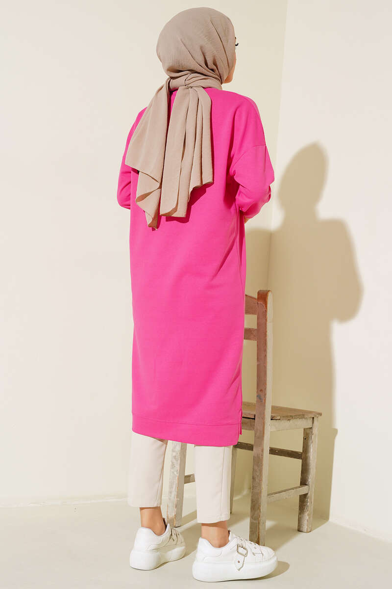Long Basic Tunic with Badge - Fuchsia
