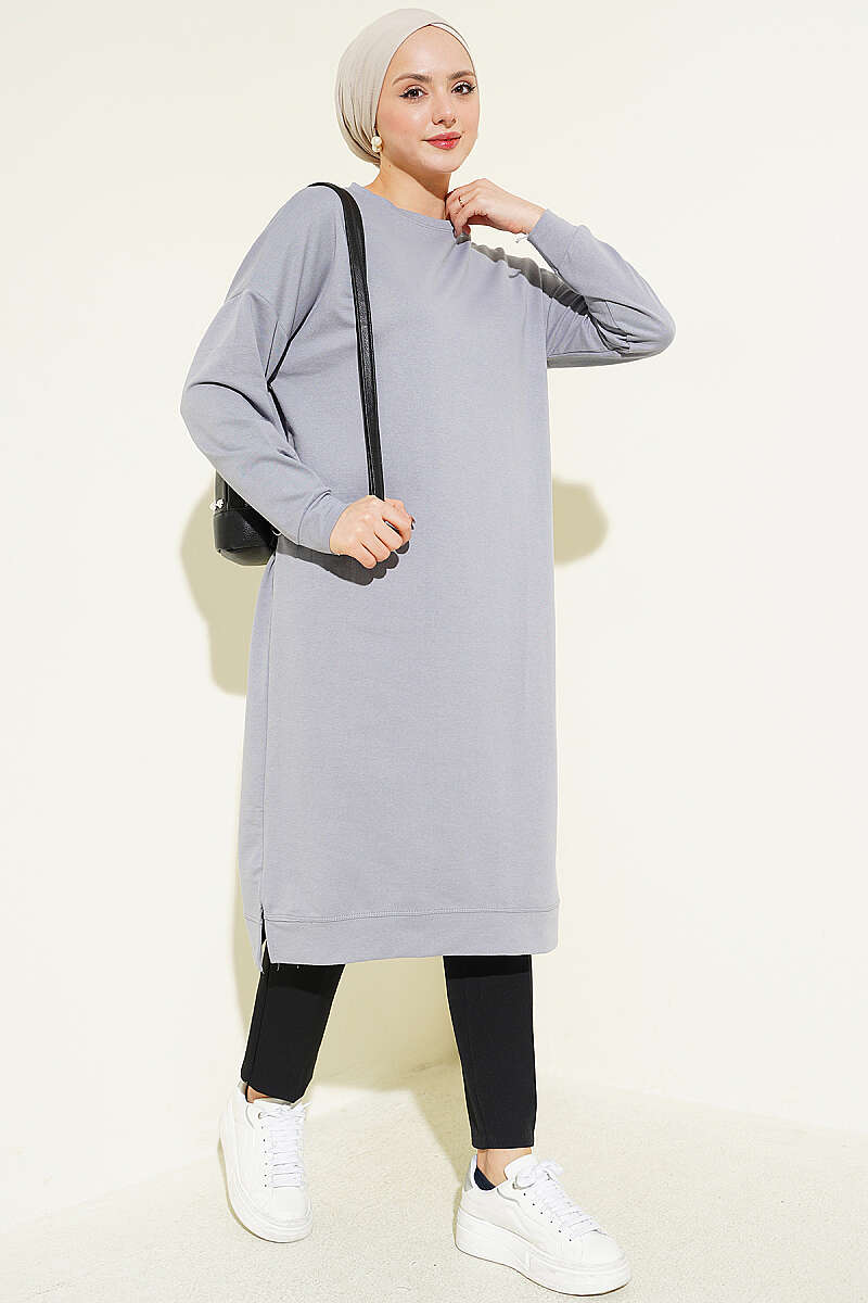 Long Basic Tunic with Badge - Grey