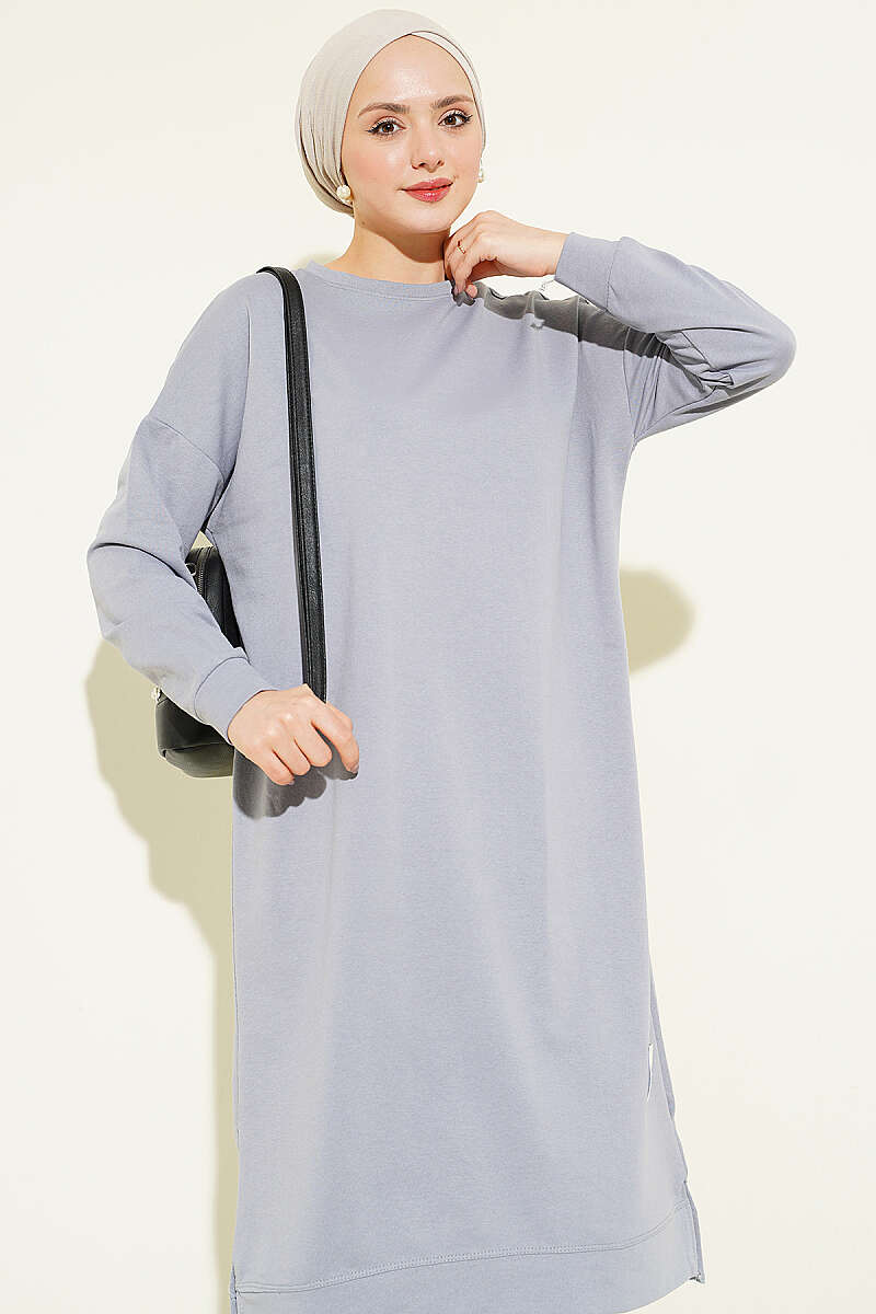 Long Basic Tunic with Badge - Grey
