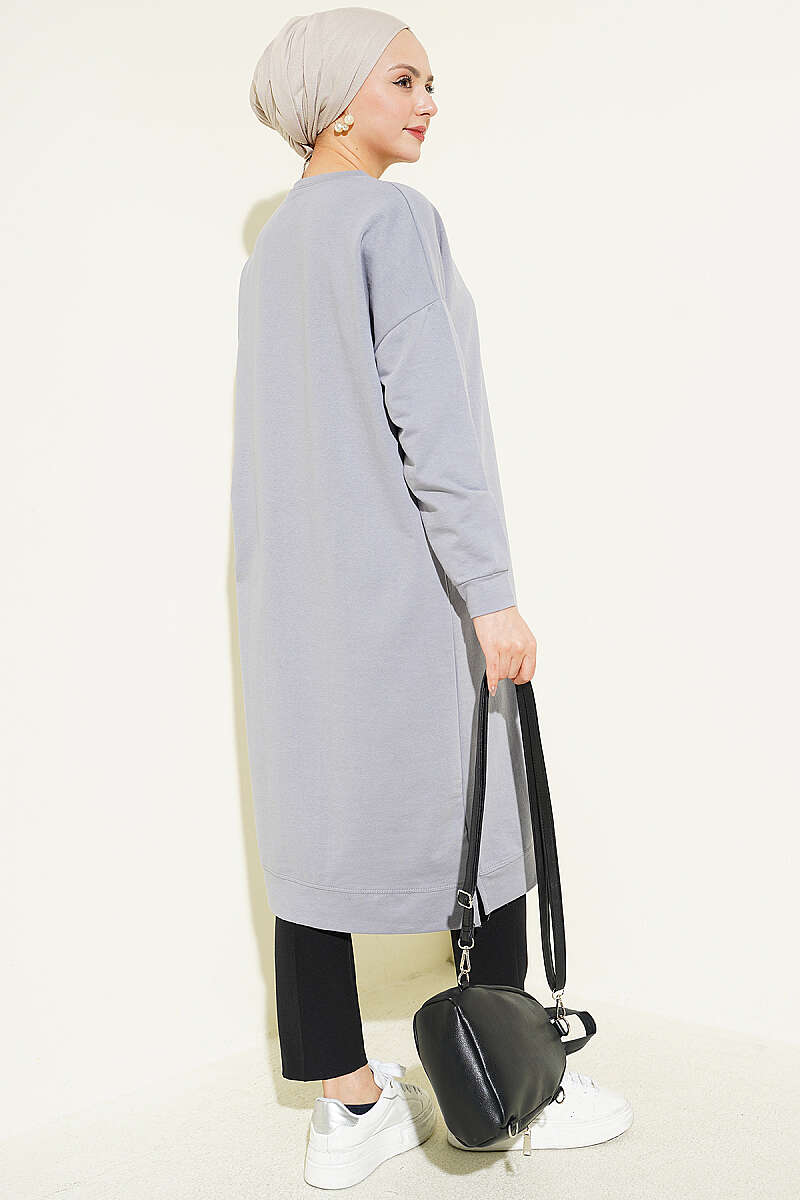 Long Basic Tunic with Badge - Grey