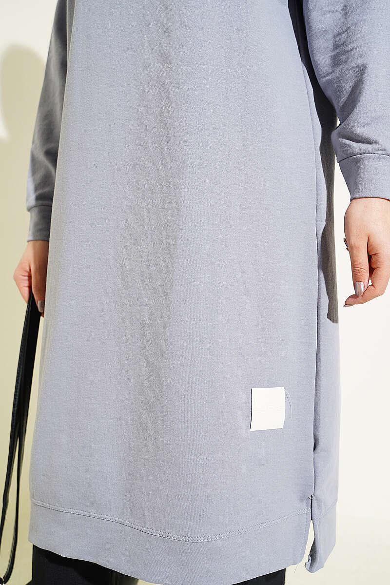 Long Basic Tunic with Badge - Grey