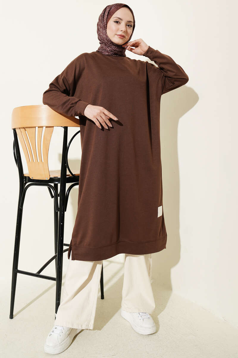 Long Basic Tunic with Badge - Brown