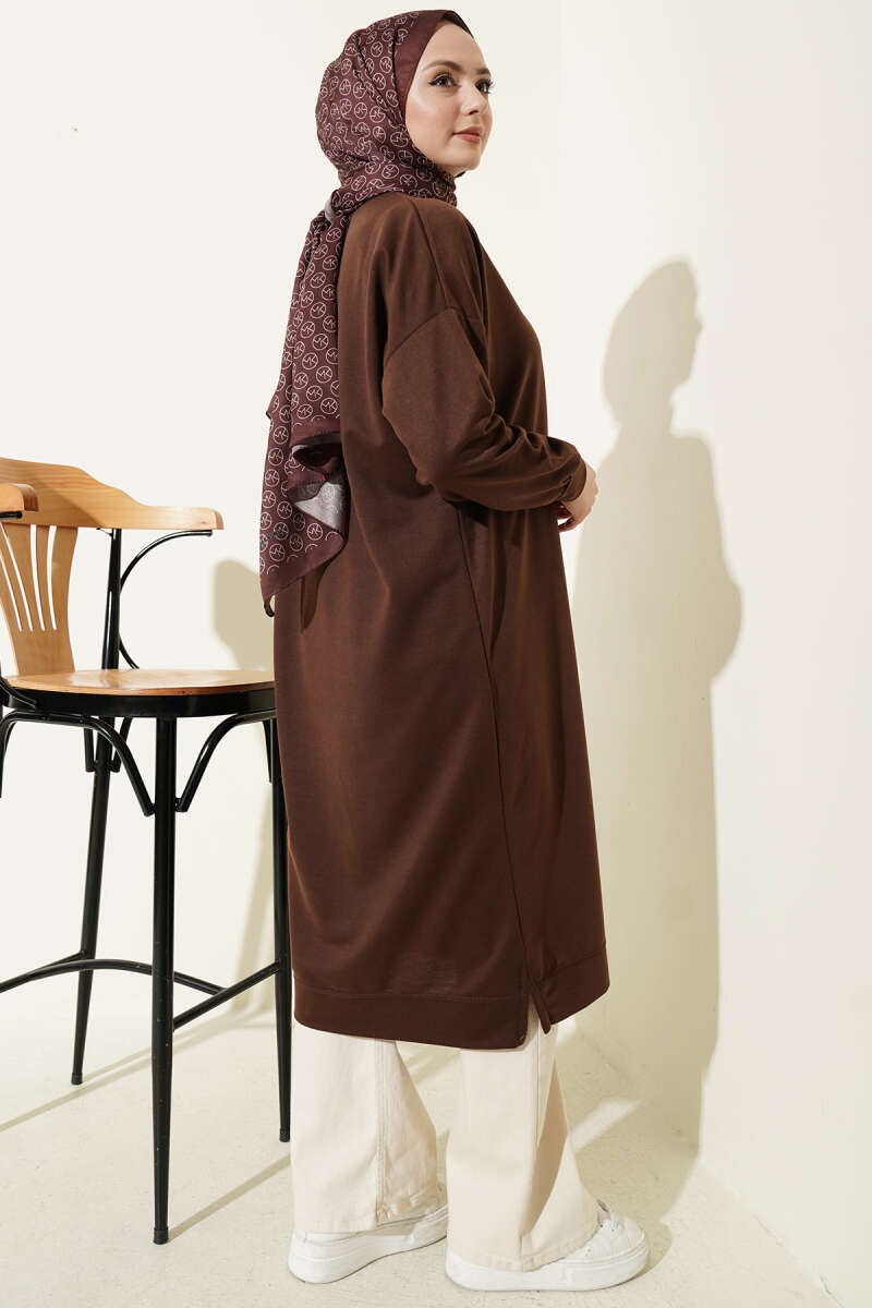 Long Basic Tunic with Badge - Brown
