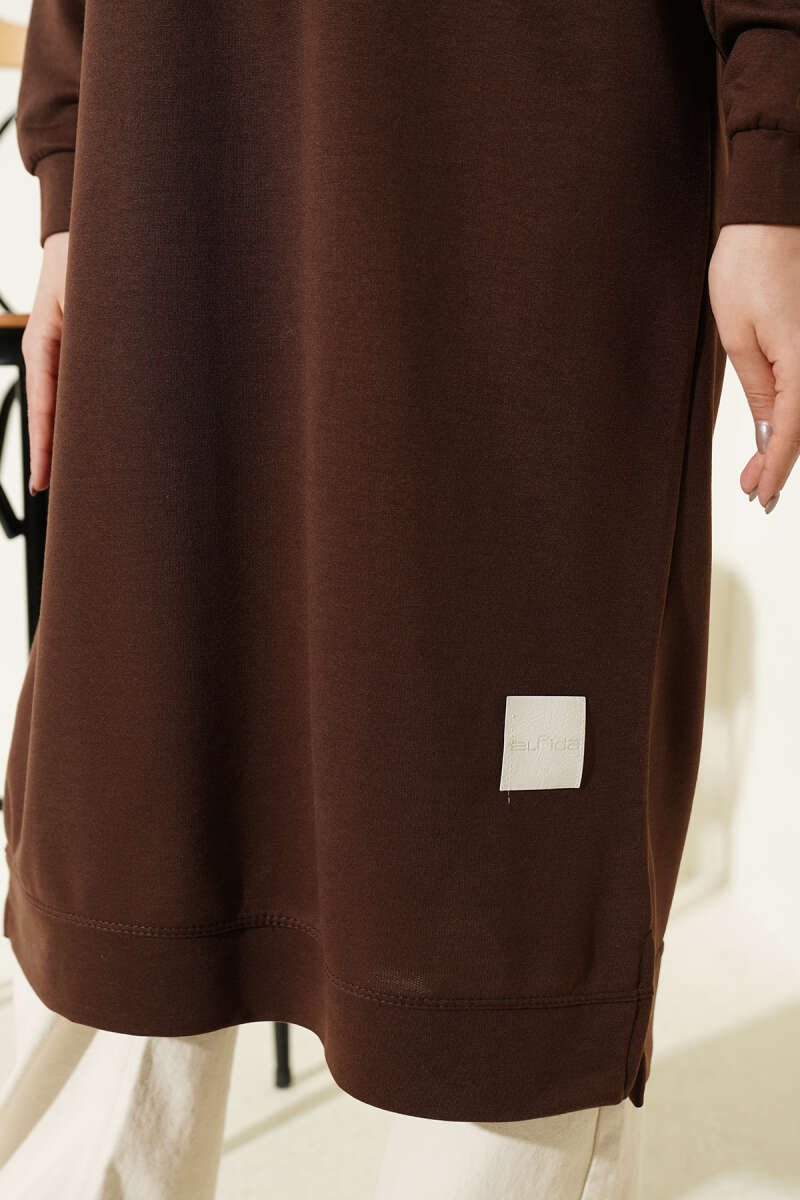 Long Basic Tunic with Badge - Brown