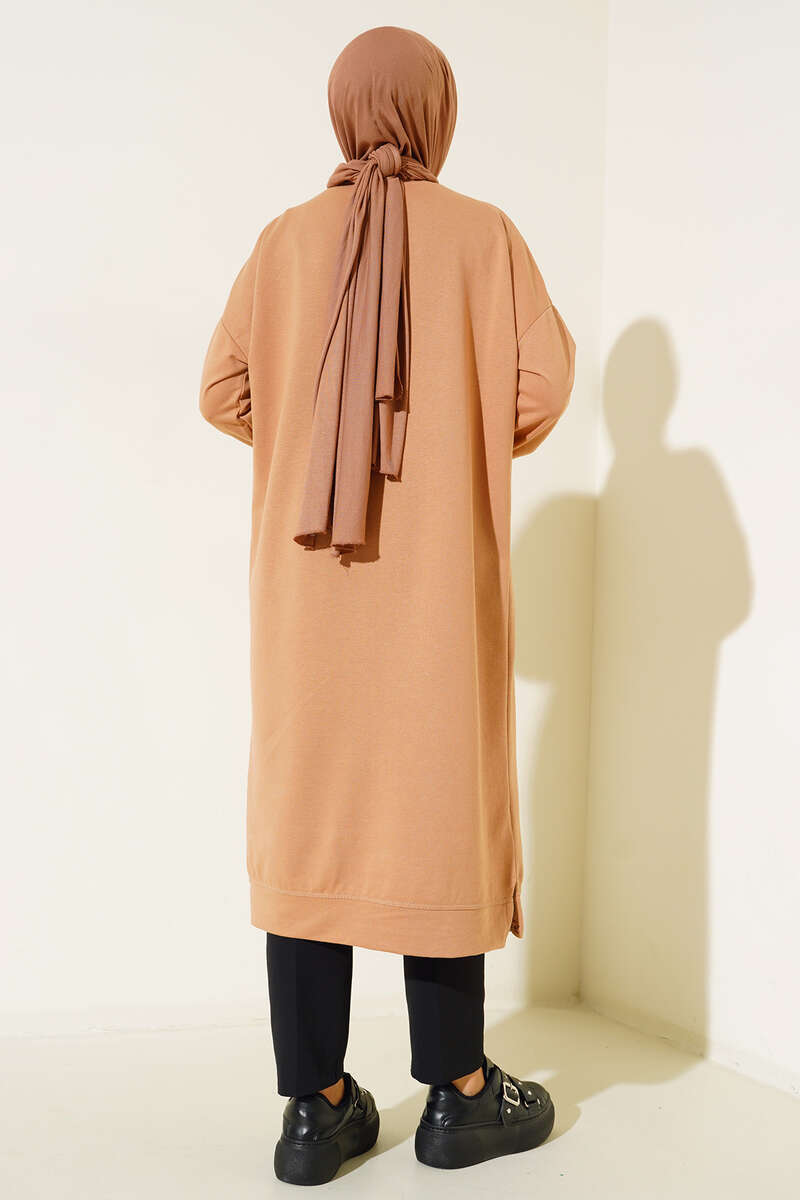 Long Basic Tunic with Badge - Latte