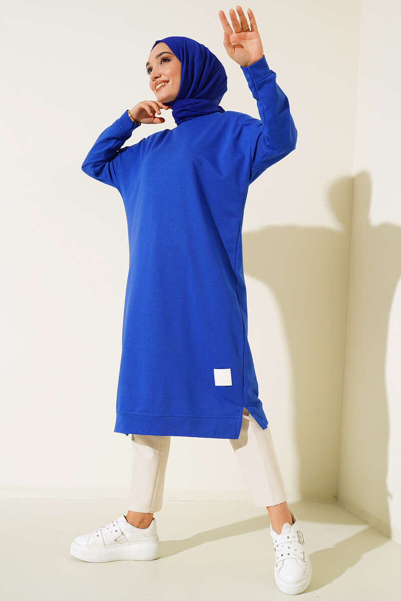 Long Basic Tunic with Badge - Saxe Blue