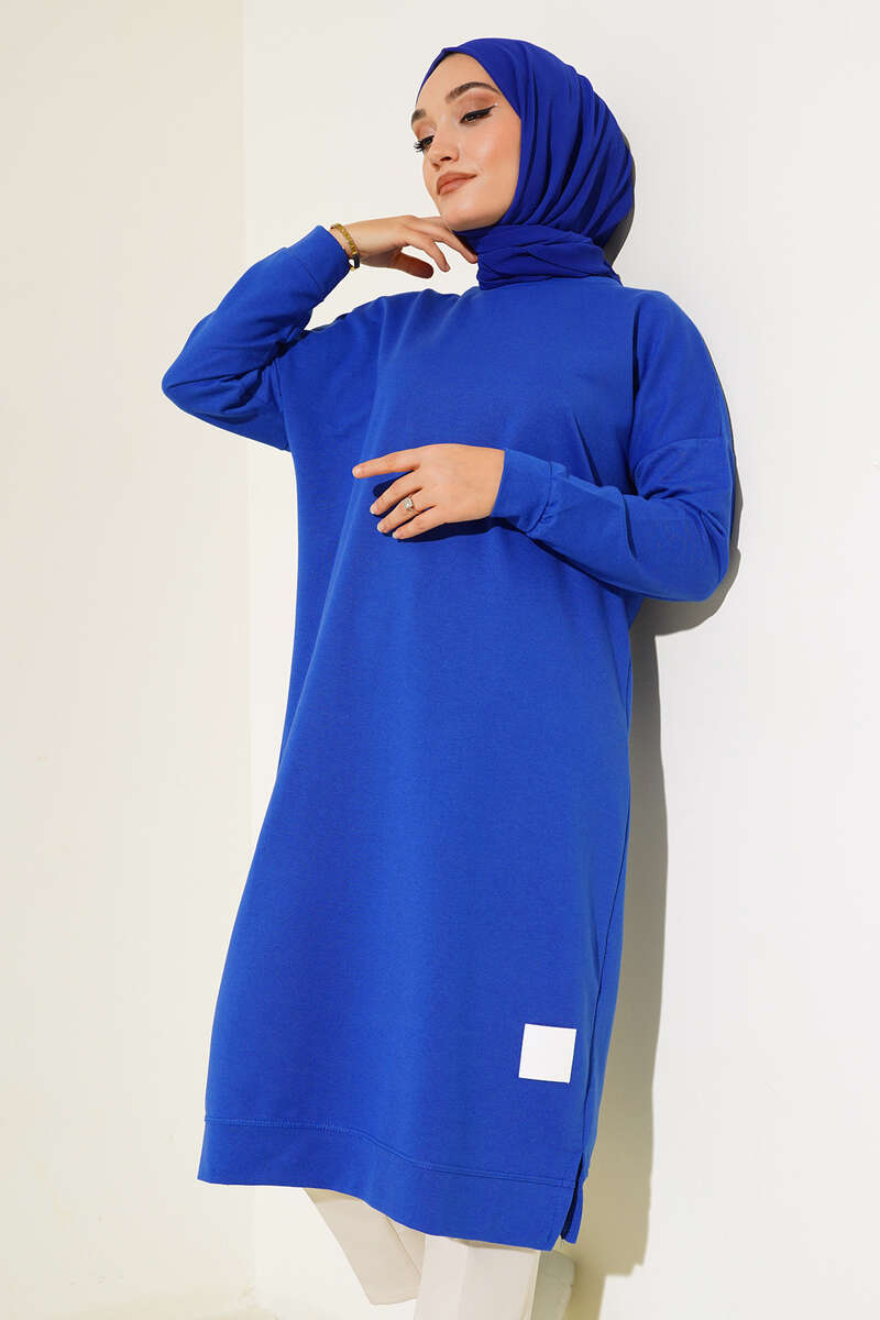 Long Basic Tunic with Badge - Saxe Blue