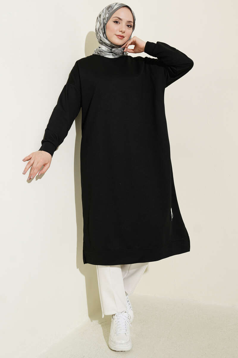 Long Basic Tunic with Badge - Black