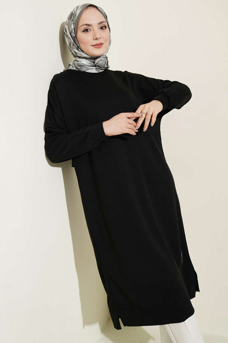 Long Basic Tunic with Badge - Black
