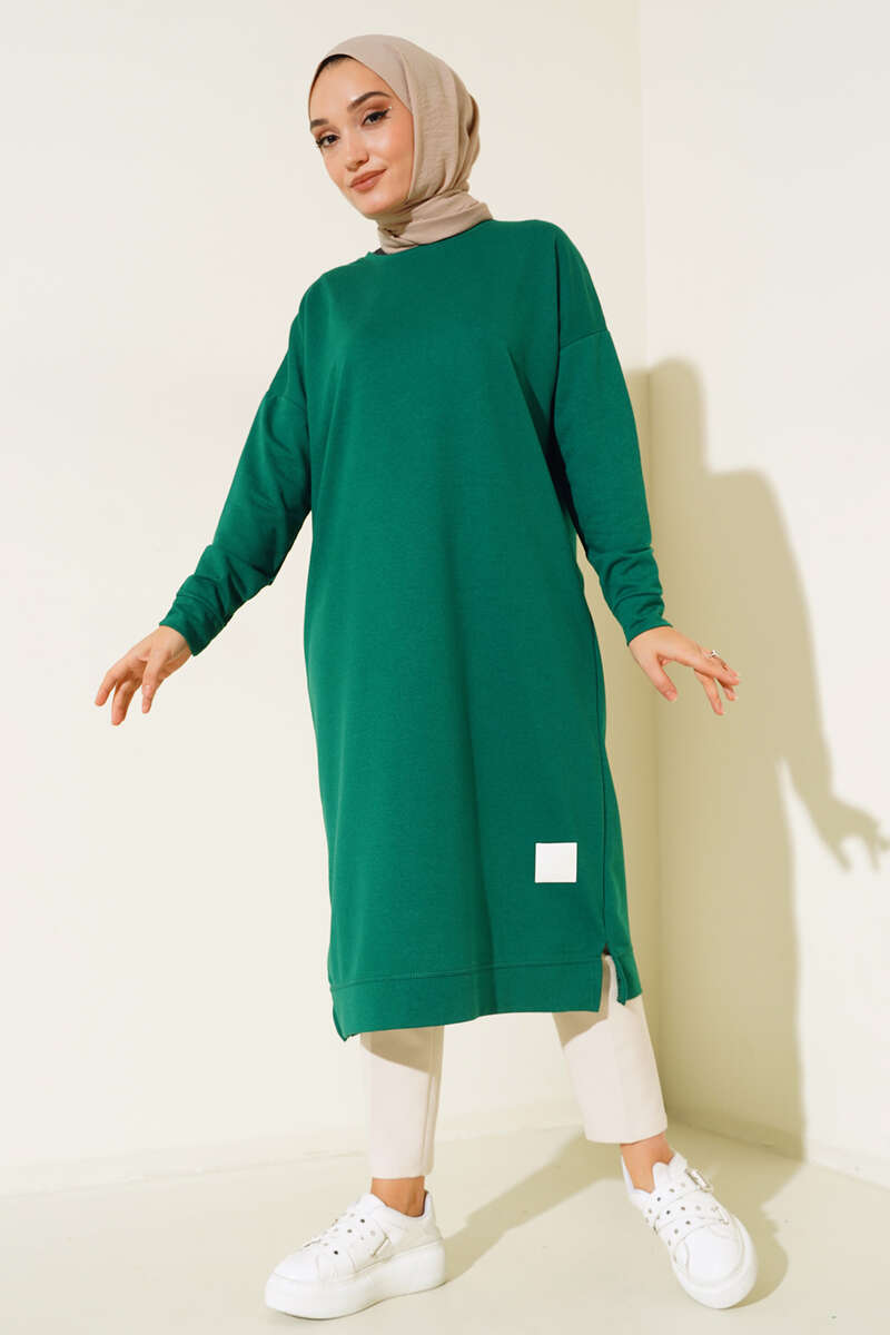 Long Basic Tunic with Badge - Emerald