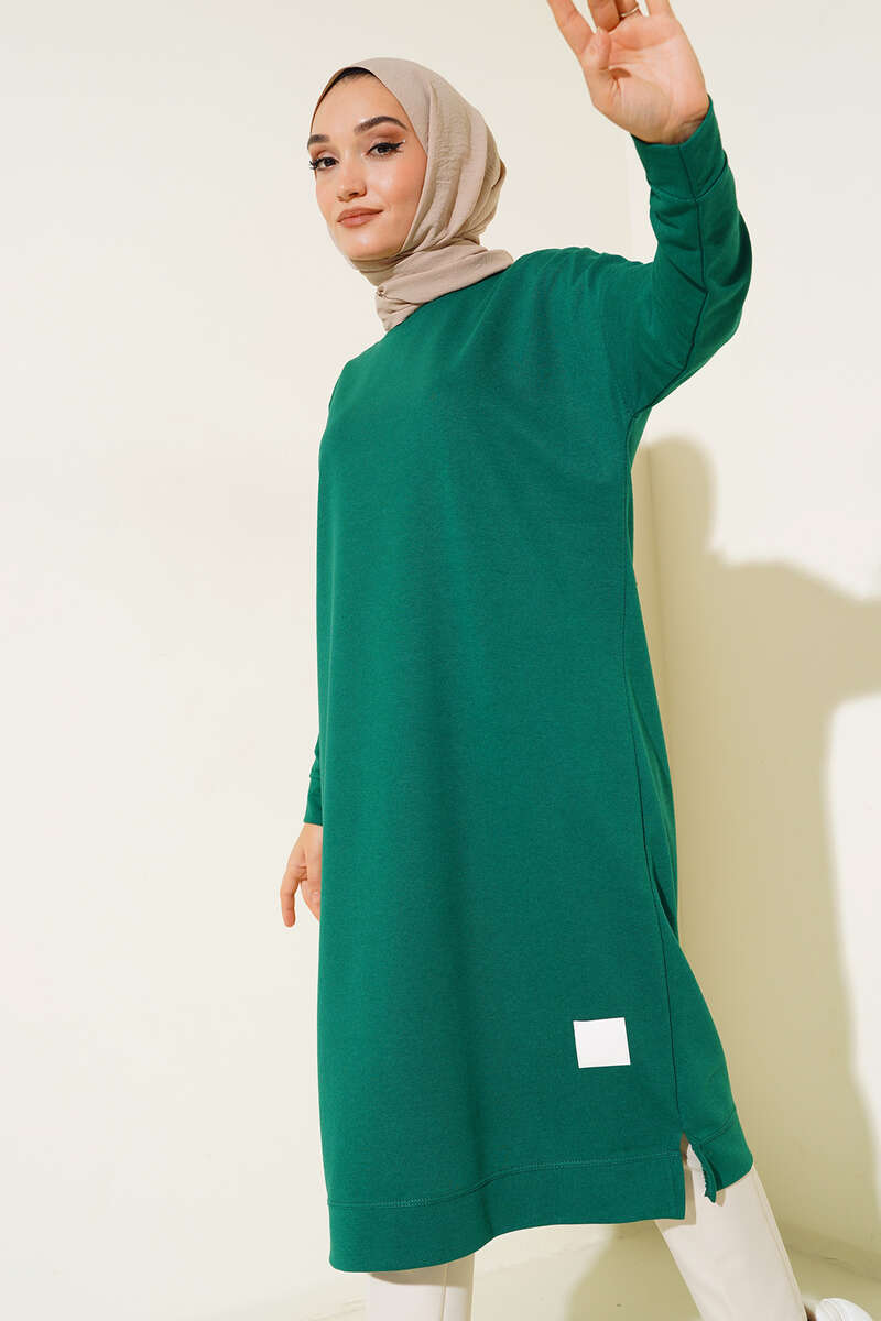 Long Basic Tunic with Badge - Emerald