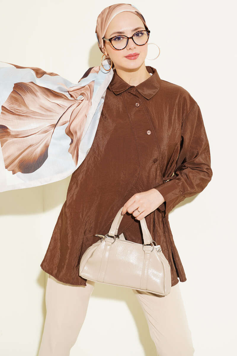 Asymmetric Tie Shirt - Brown