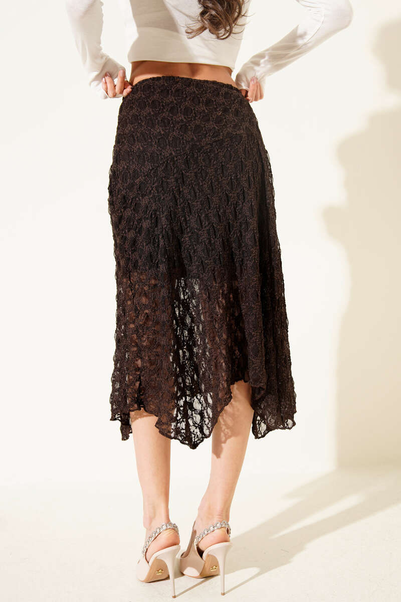 Asymmetric Ruched Midi Skirt - Brown