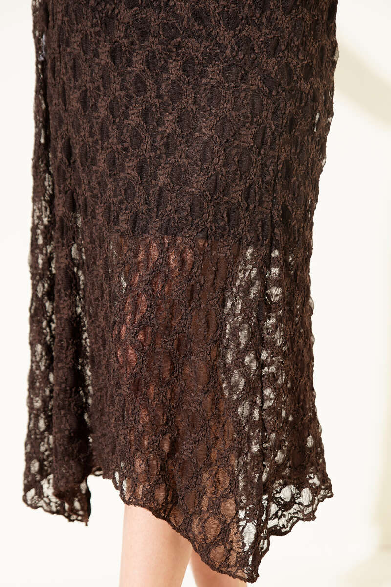 Asymmetric Ruched Midi Skirt - Brown