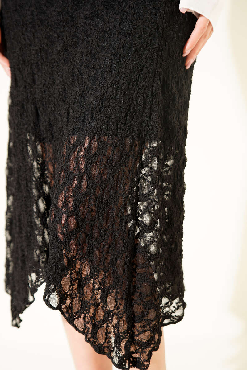 Asymmetric Ruched Midi Skirt - Black