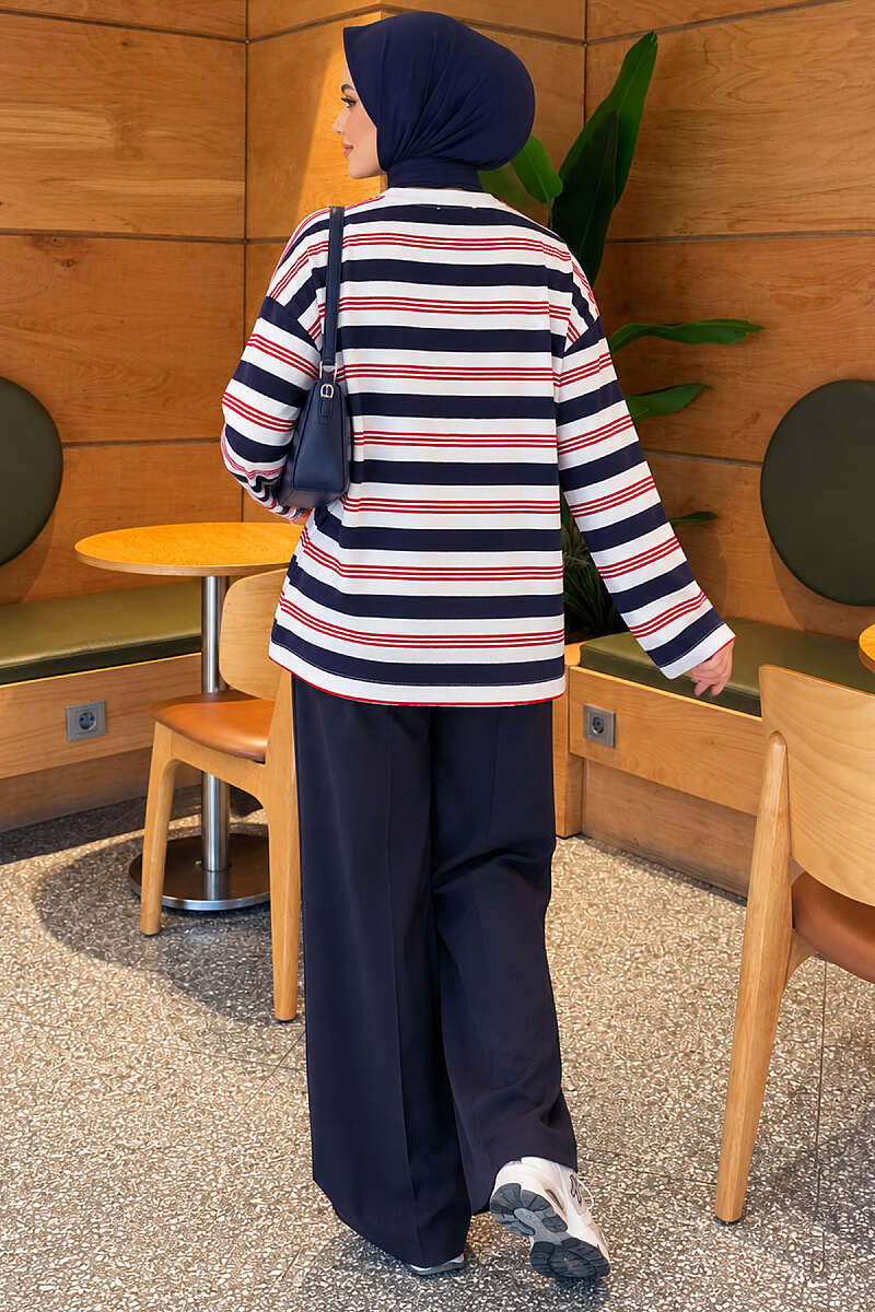 Asymmetric Striped Tunic - Navy