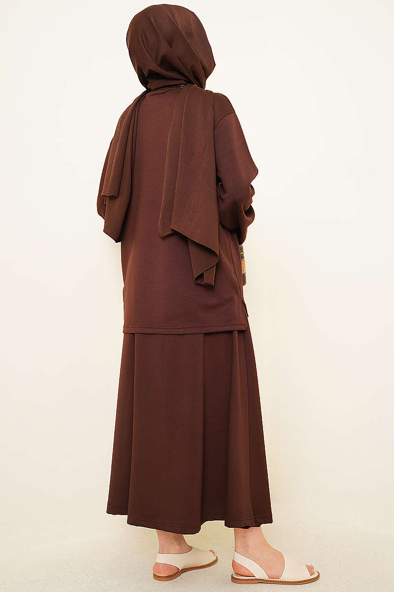 Basic Asymmetric Two-Piece Skirt Set - Brown