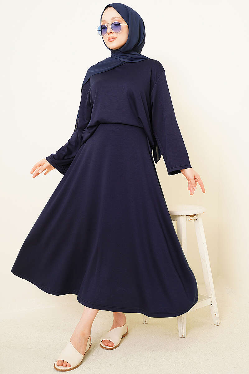 Basic Asymmetric Two-Piece Skirt Set - Navy