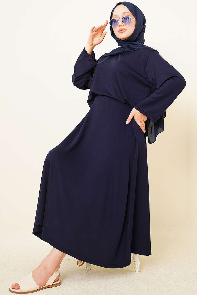 Basic Asymmetric Two-Piece Skirt Set - Navy