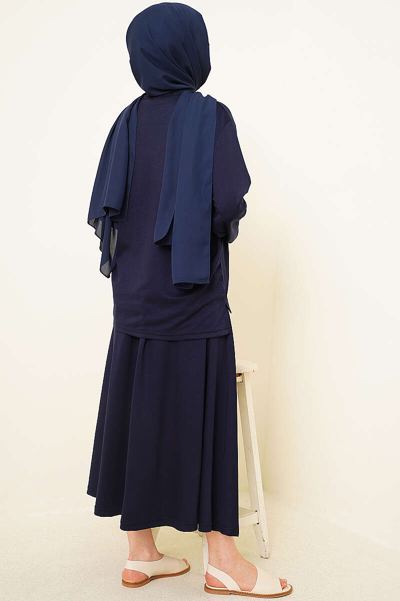 Basic Asymmetric Two-Piece Skirt Set - Navy