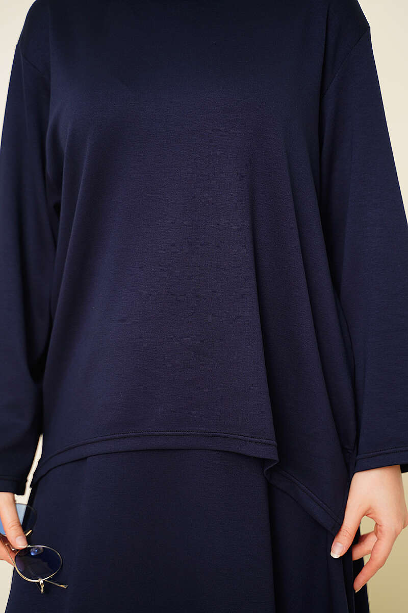 Basic Asymmetric Two-Piece Skirt Set - Navy