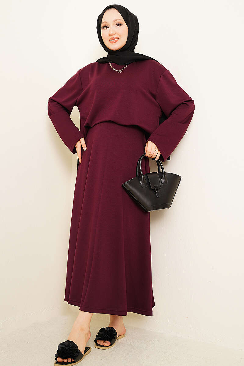 Basic Asymmetric Two-Piece Skirt Set - Plum