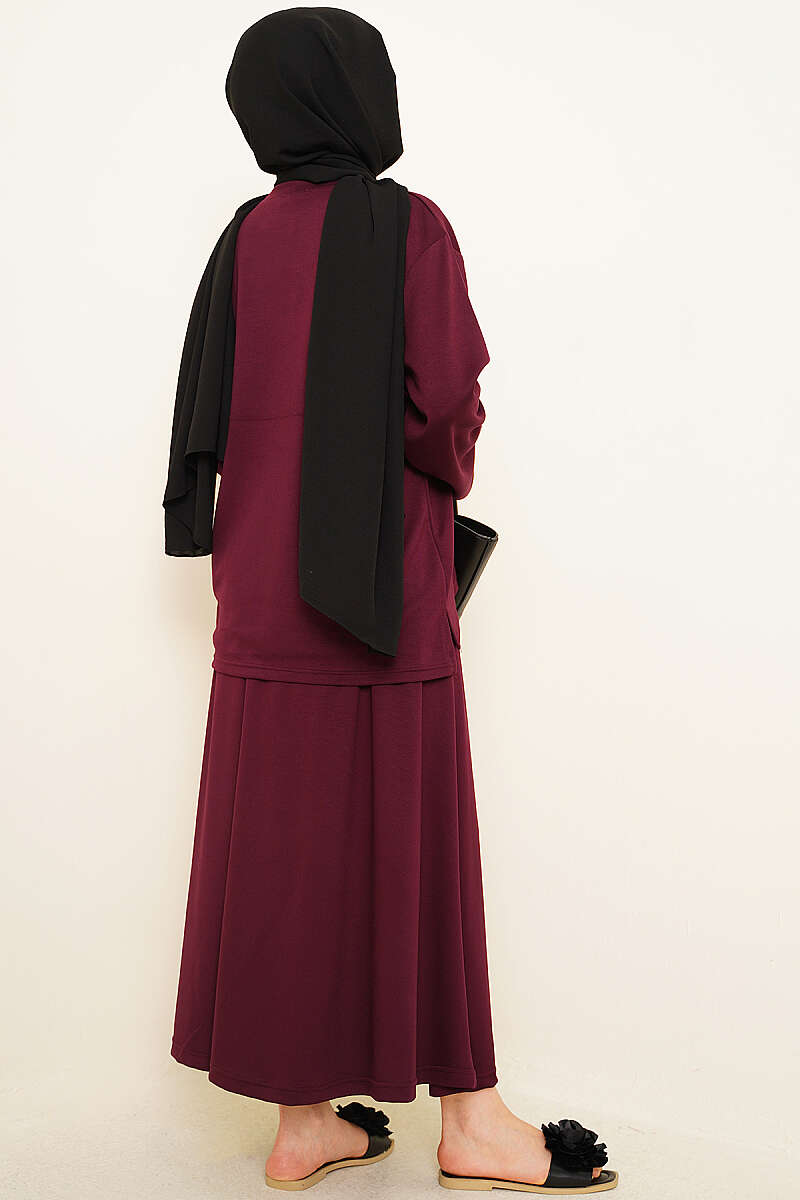 Basic Asymmetric Two-Piece Skirt Set - Plum