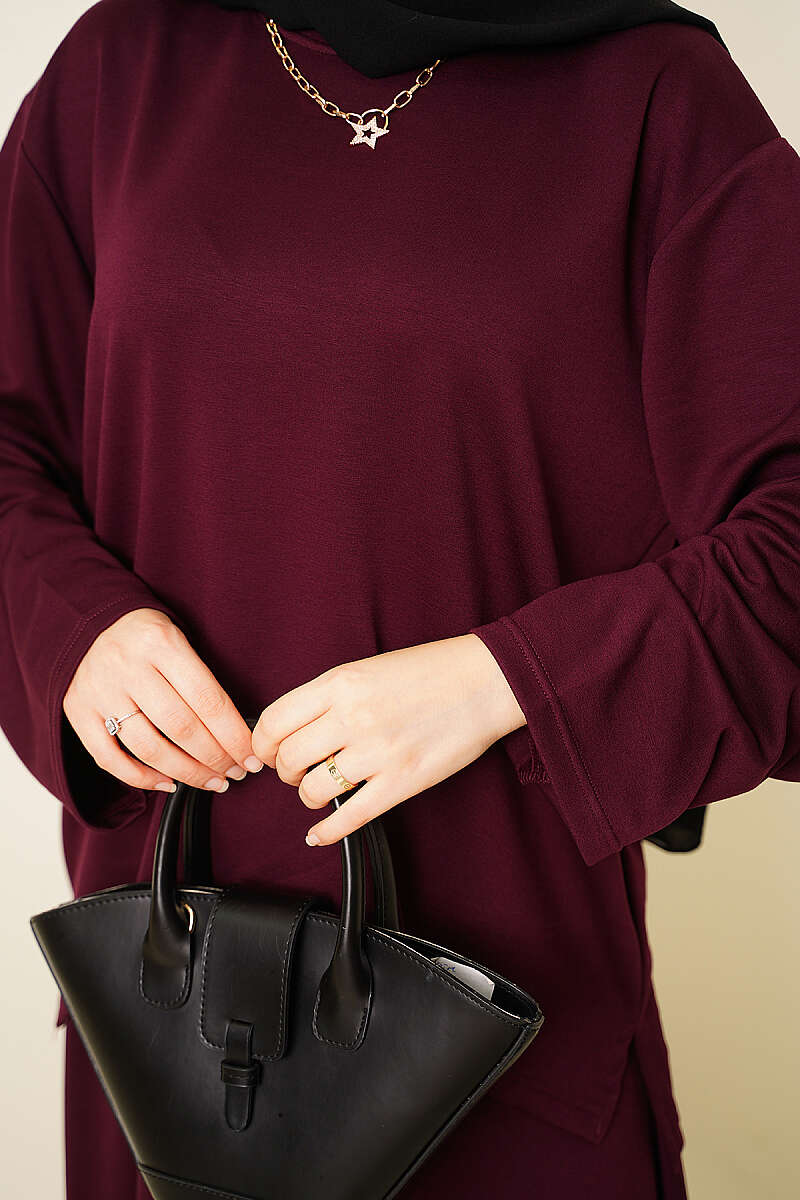 Basic Asymmetric Two-Piece Skirt Set - Plum