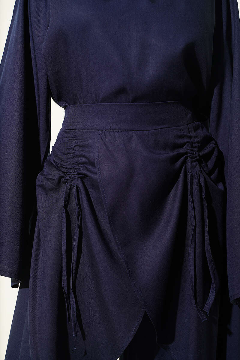 Asymmetric Gathered Two-Piece Set - Navy