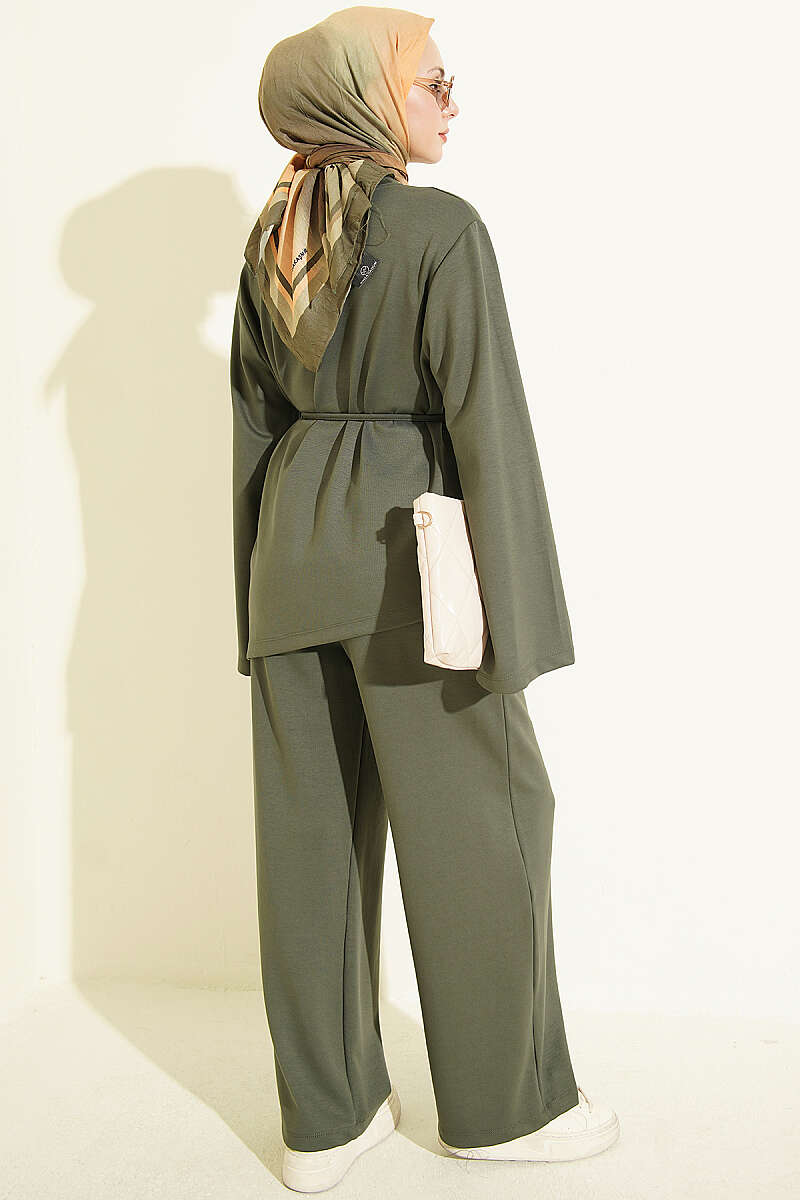 Asymmetric Two-Piece Set with Tie Cord - Khaki