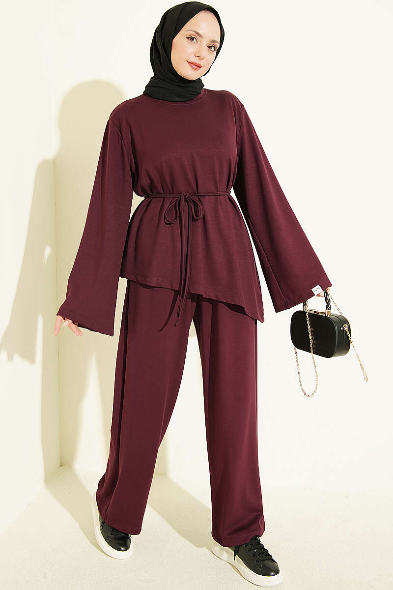 Asymmetric Two-Piece Set with Tie Cord - Plum