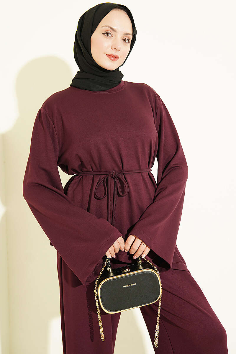 Asymmetric Two-Piece Set with Tie Cord - Plum