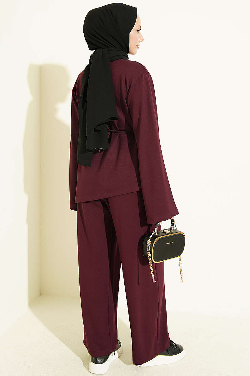 Asymmetric Two-Piece Set with Tie Cord - Plum
