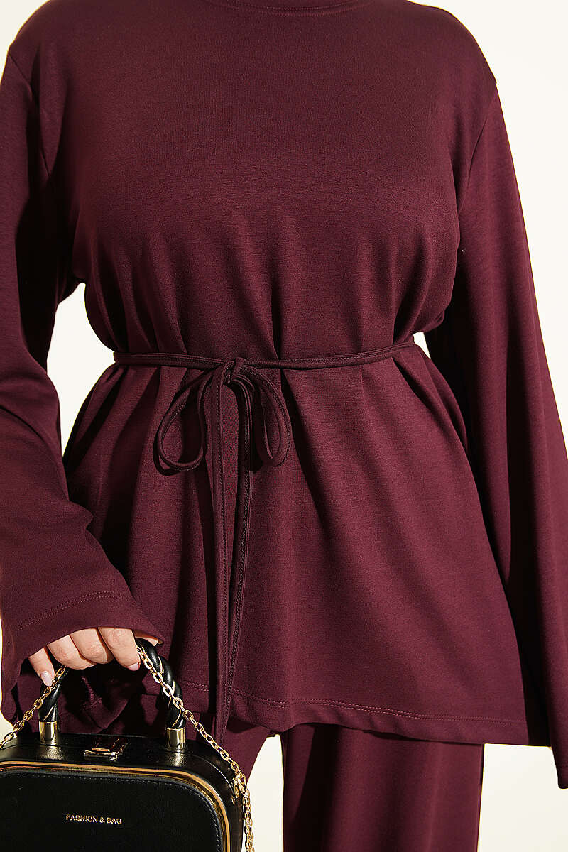 Asymmetric Two-Piece Set with Tie Cord - Plum