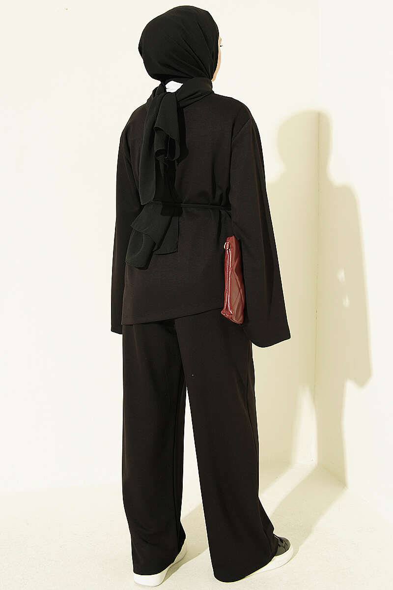 Asymmetric Two-Piece Set with Tie Cord - Black