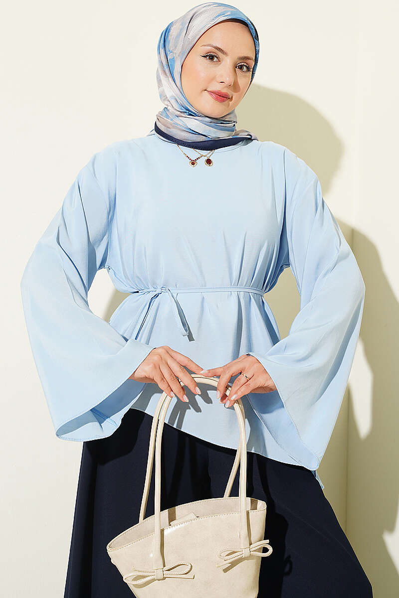 Asymmetric Tunic with Tie Cord - Blue