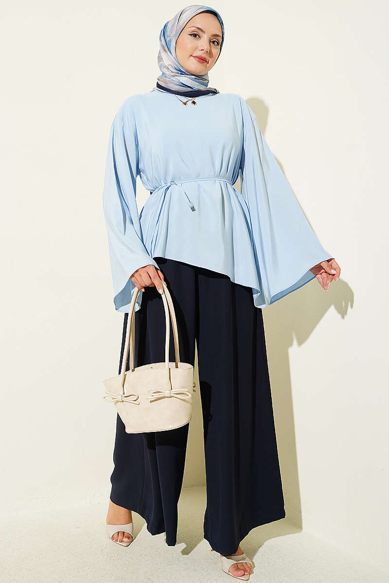 Asymmetric Tunic with Tie Cord - Blue