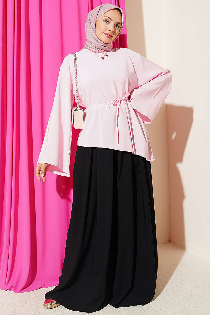 Asymmetric Tunic with Tie Cord - Pink