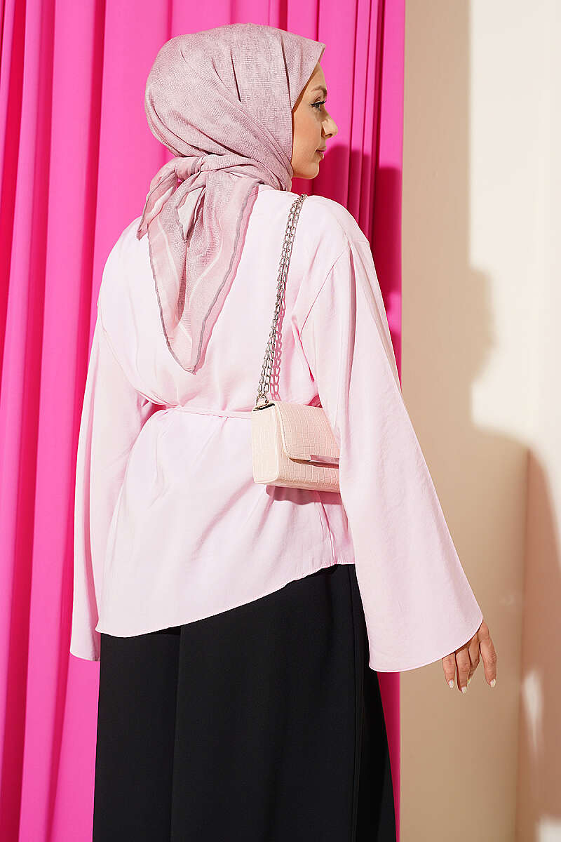 Asymmetric Tunic with Tie Cord - Pink