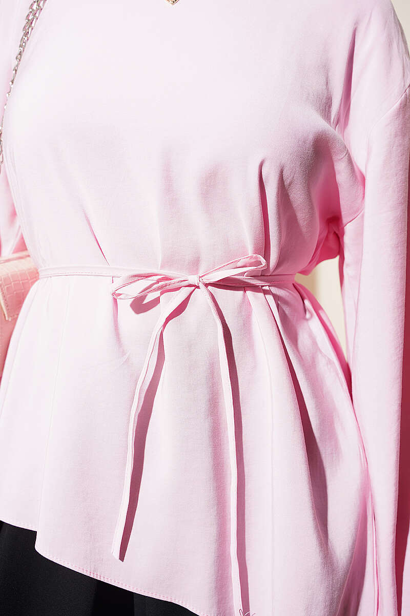 Asymmetric Tunic with Tie Cord - Pink