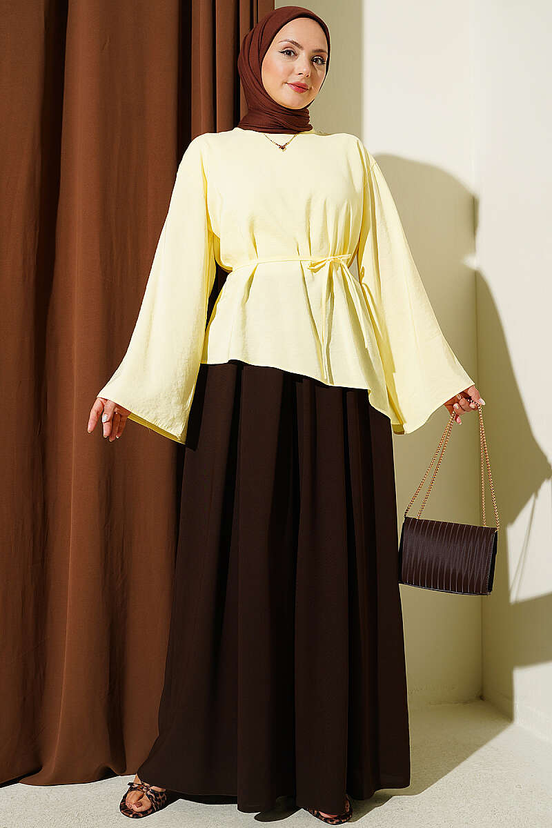Asymmetric Tunic with Tie Cord - Yellow