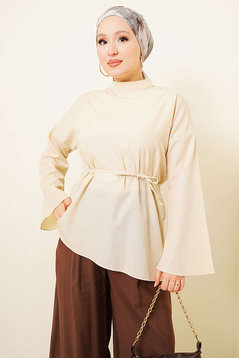 Asymmetric Poplin Tunic - Beige