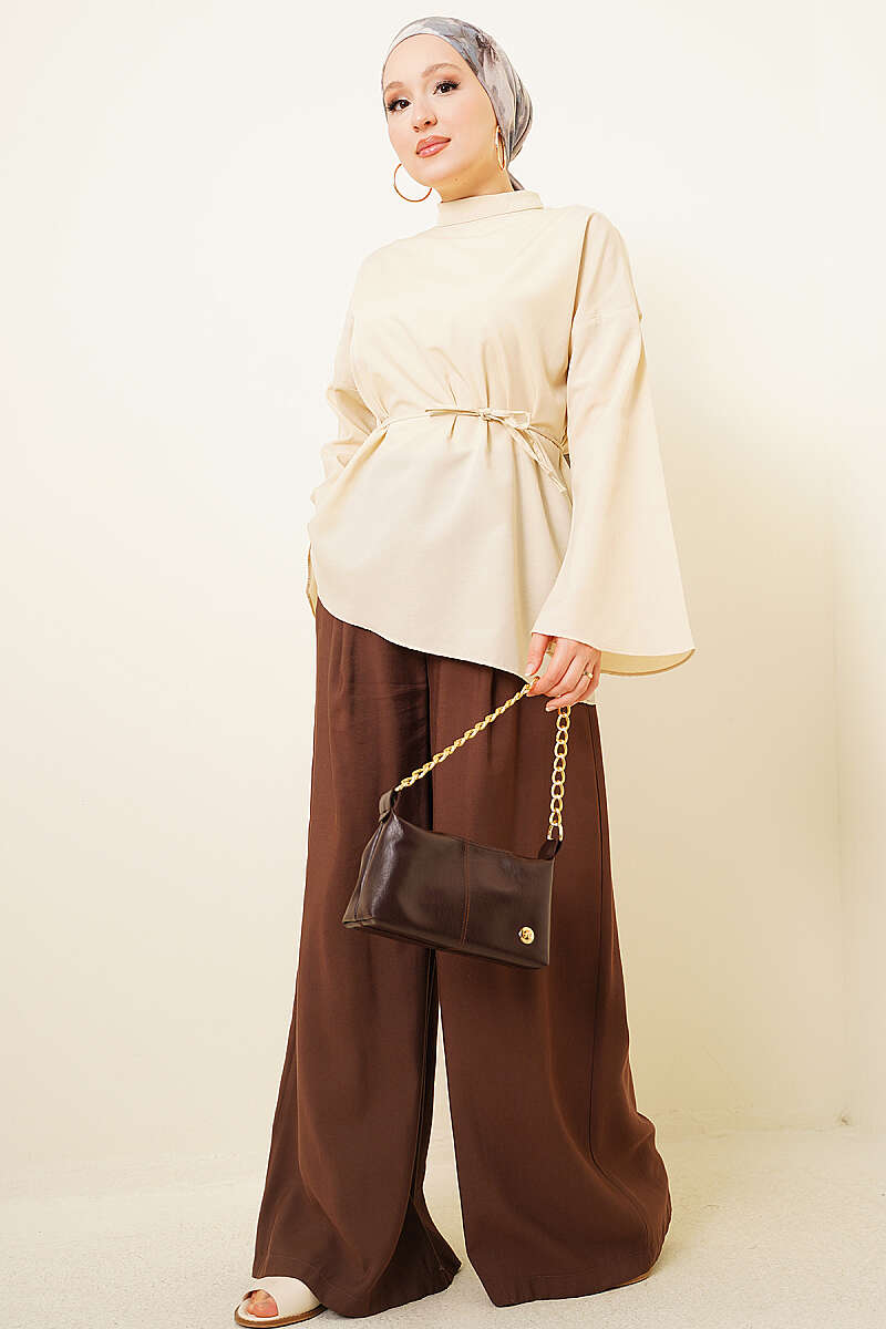 Asymmetric Poplin Tunic - Beige