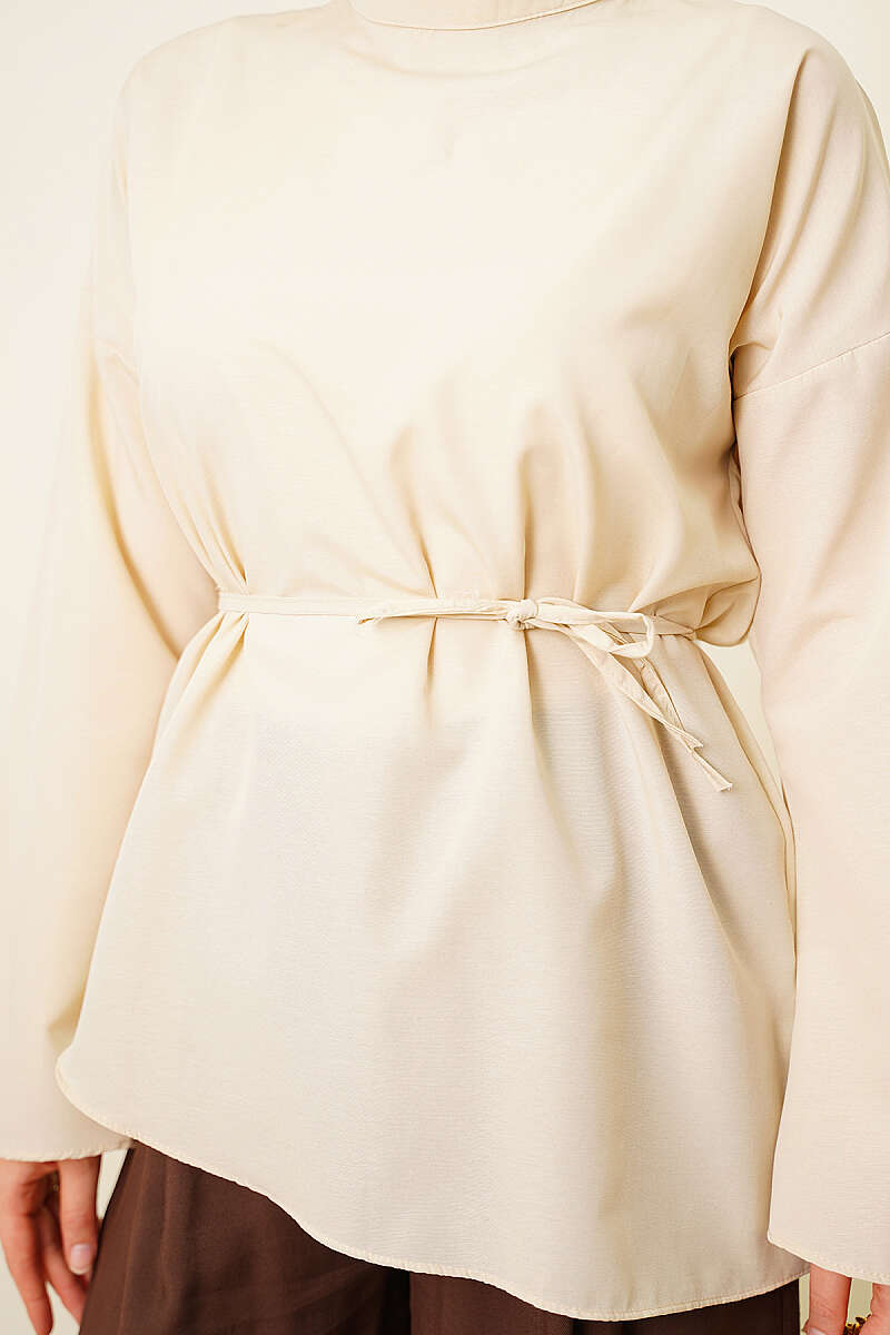 Asymmetric Poplin Tunic - Beige