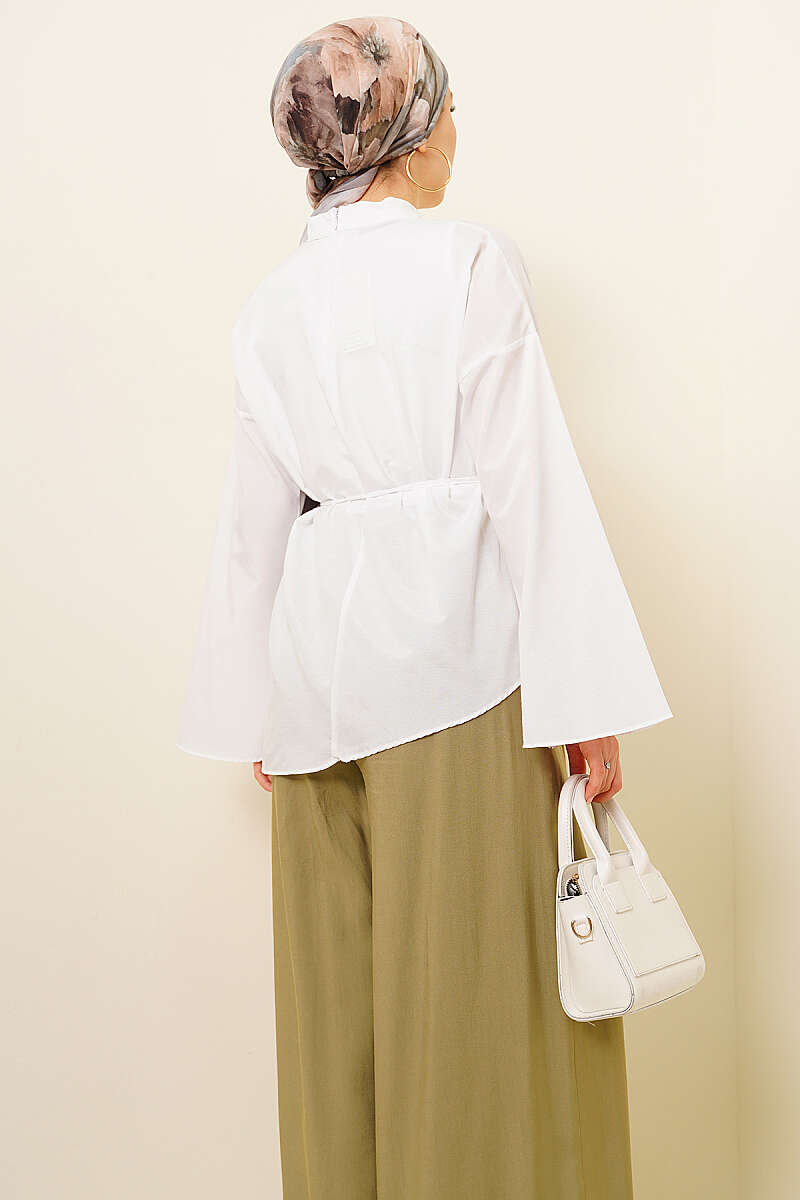 Asymmetric Poplin Tunic - White