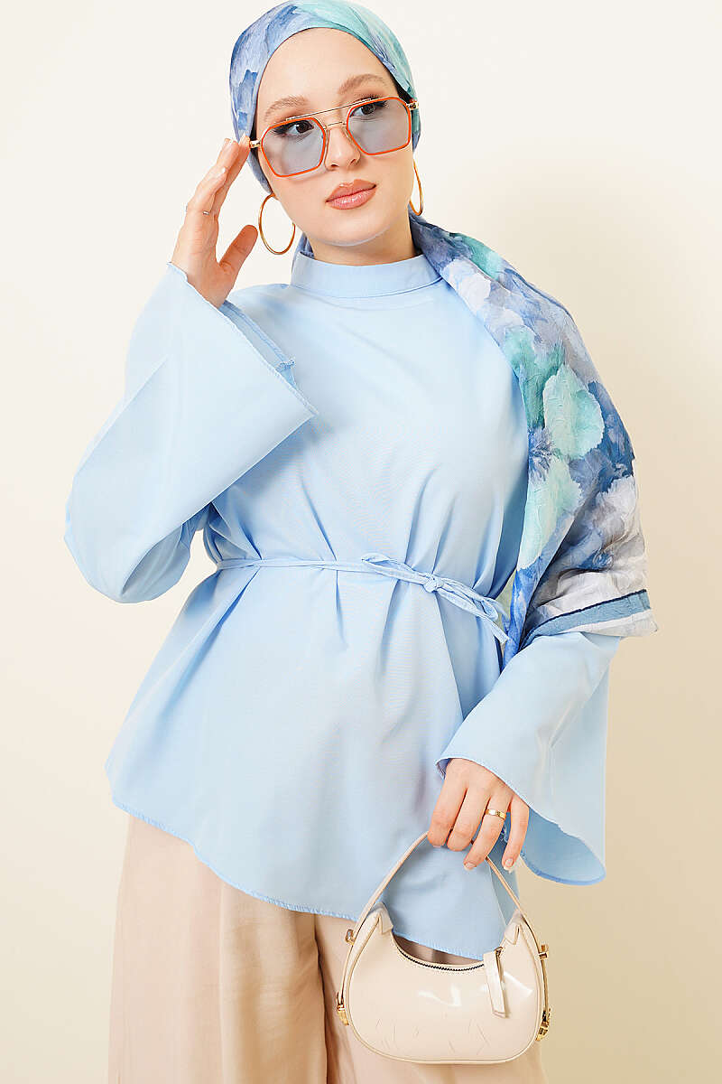 Asymmetric Poplin Tunic - Blue