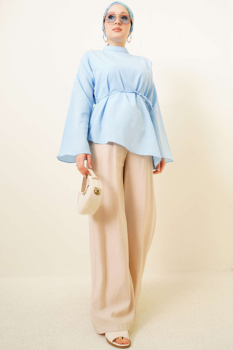 Asymmetric Poplin Tunic - Blue