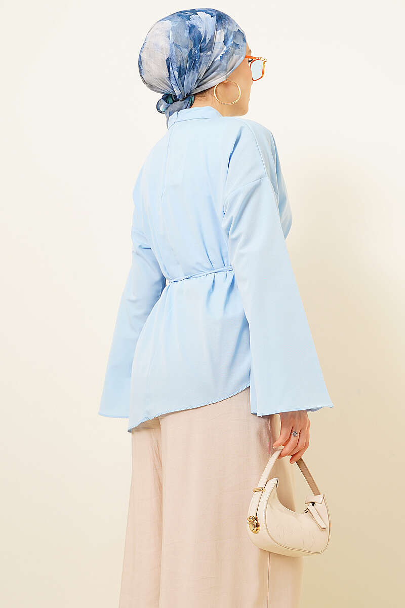 Asymmetric Poplin Tunic - Blue