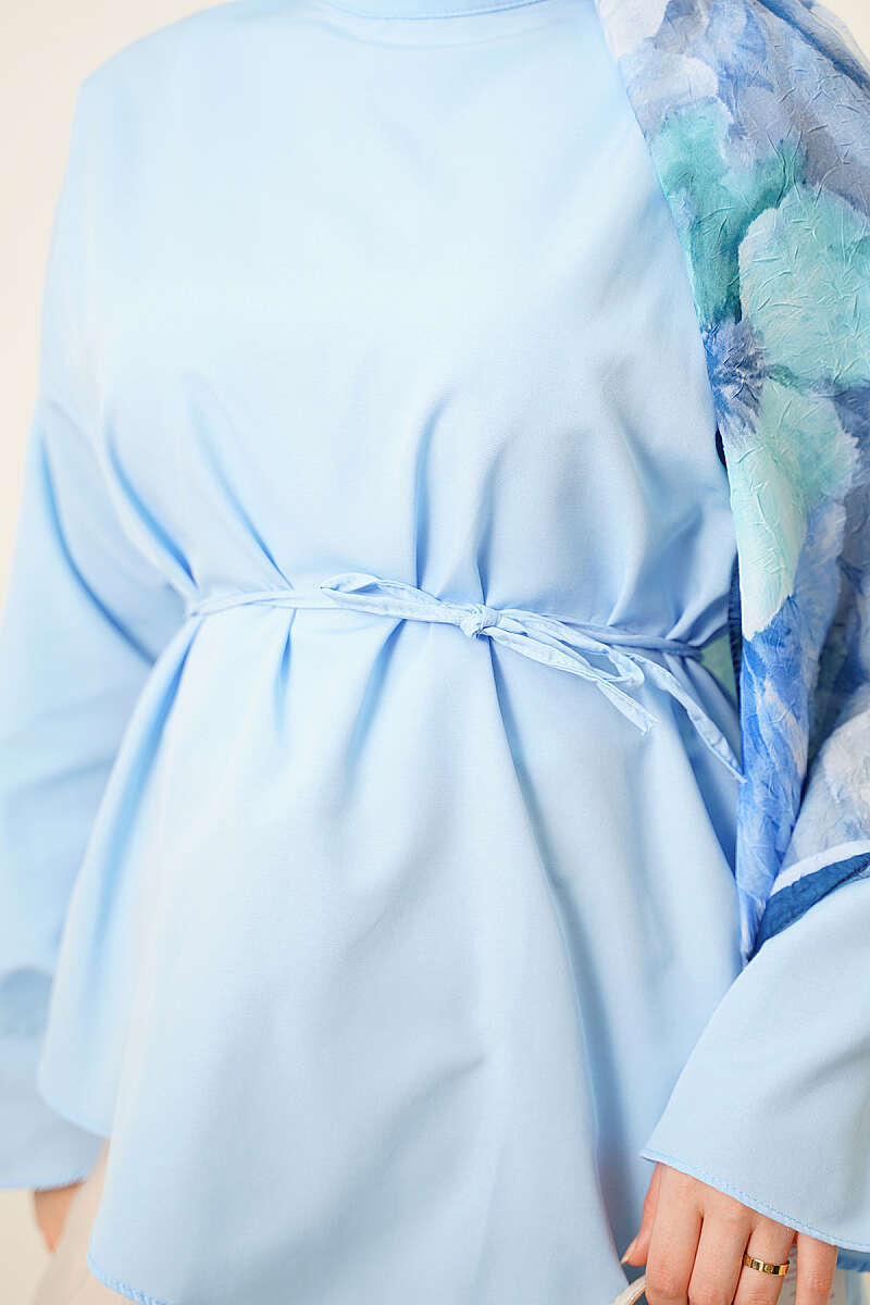 Asymmetric Poplin Tunic - Blue